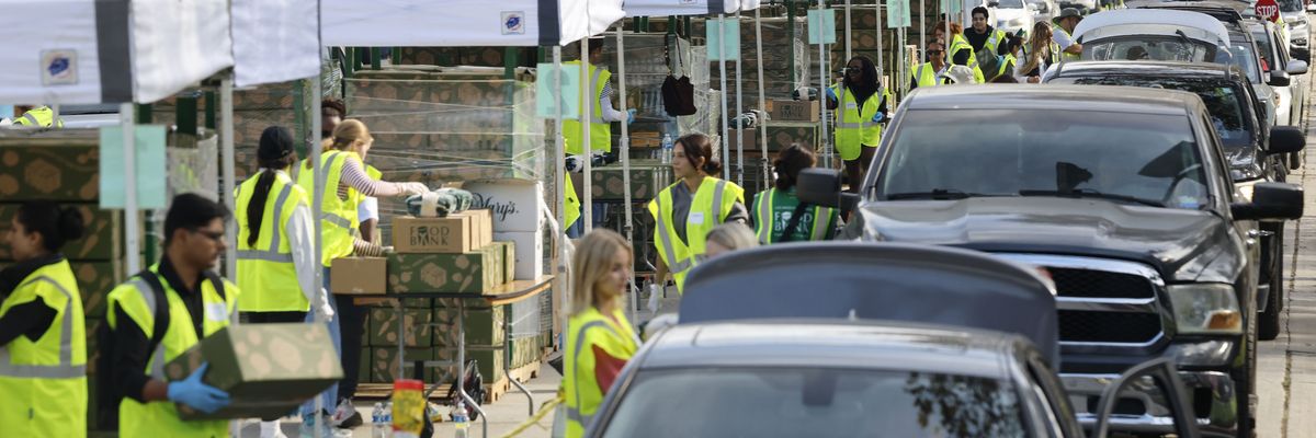 Free food boxes are distributed in Los Angeles, California
