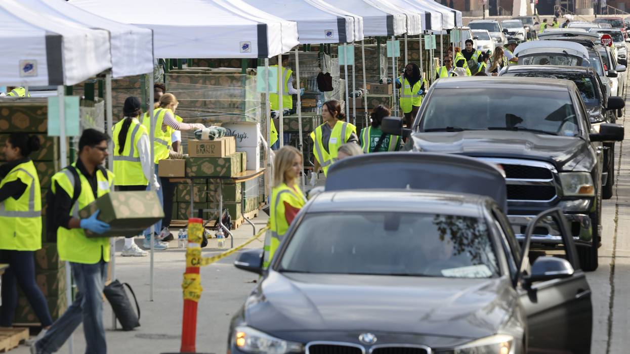 Free food boxes are distributed in Los Angeles, California