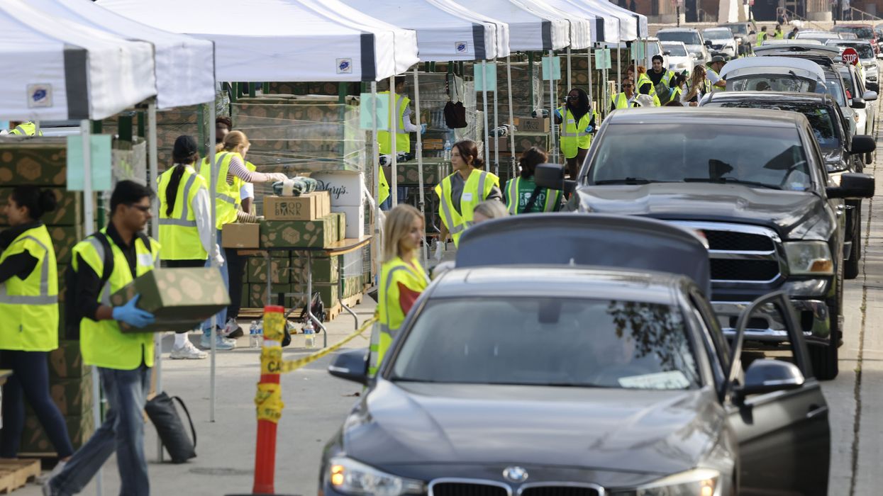 Free food boxes are distributed in Los Angeles, California