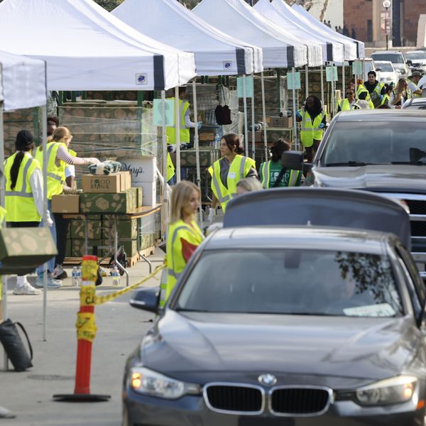 Free food boxes are distributed in Los Angeles, California