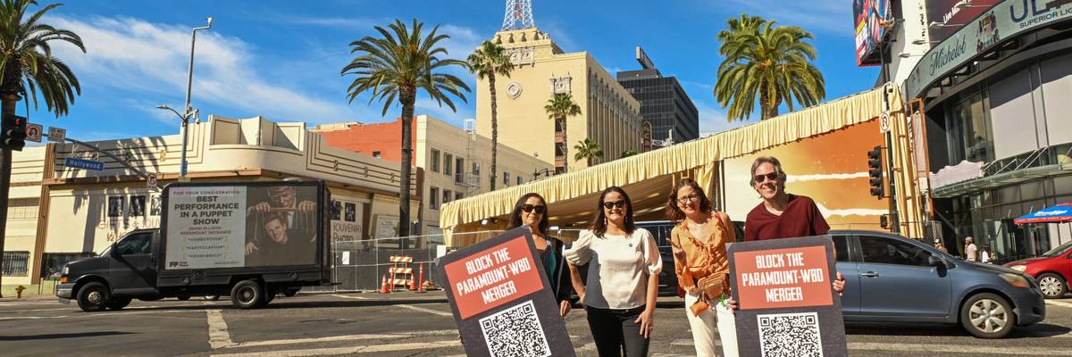 Free Press Warns Hollywood About The Dangers Of The Paramount-Warner Bros Merger Via A Billboard Truck Circling The Studios And The Oscars