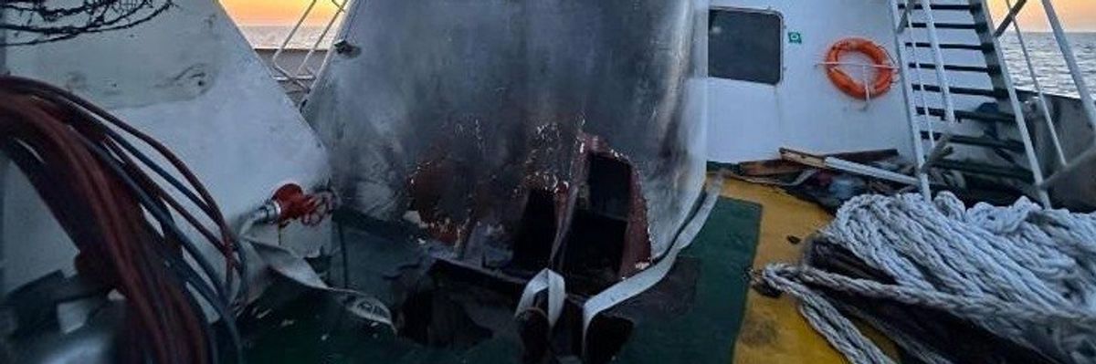 Freedom Flotilla damaged by drone attack