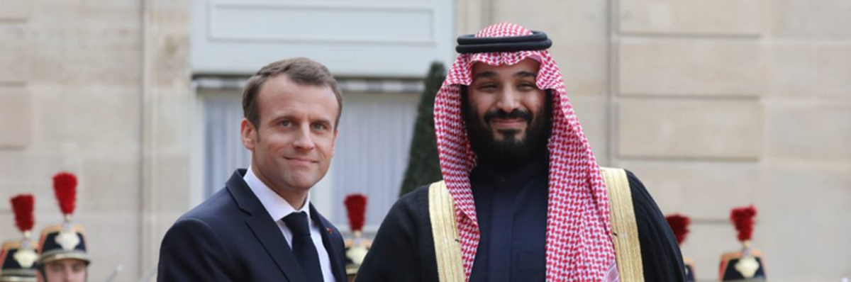 Literally Standing at a Weapons Show in Paris, France's Macron Says Questions About Arms Sales to Saudis Are Off Topic