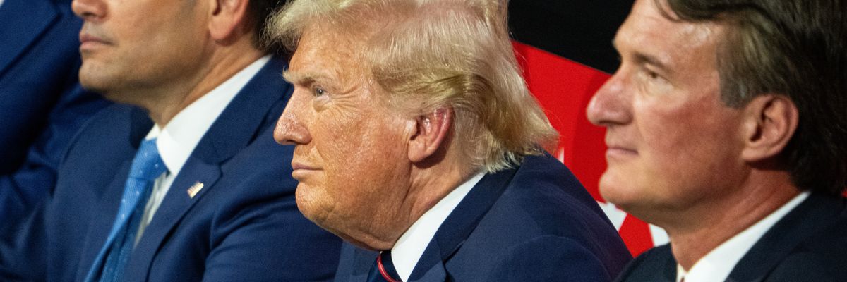 From left, Sen. Marco Rubio (R-Fla.), former President Donald Trump, and Virginia Gov. Glenn Youngkin