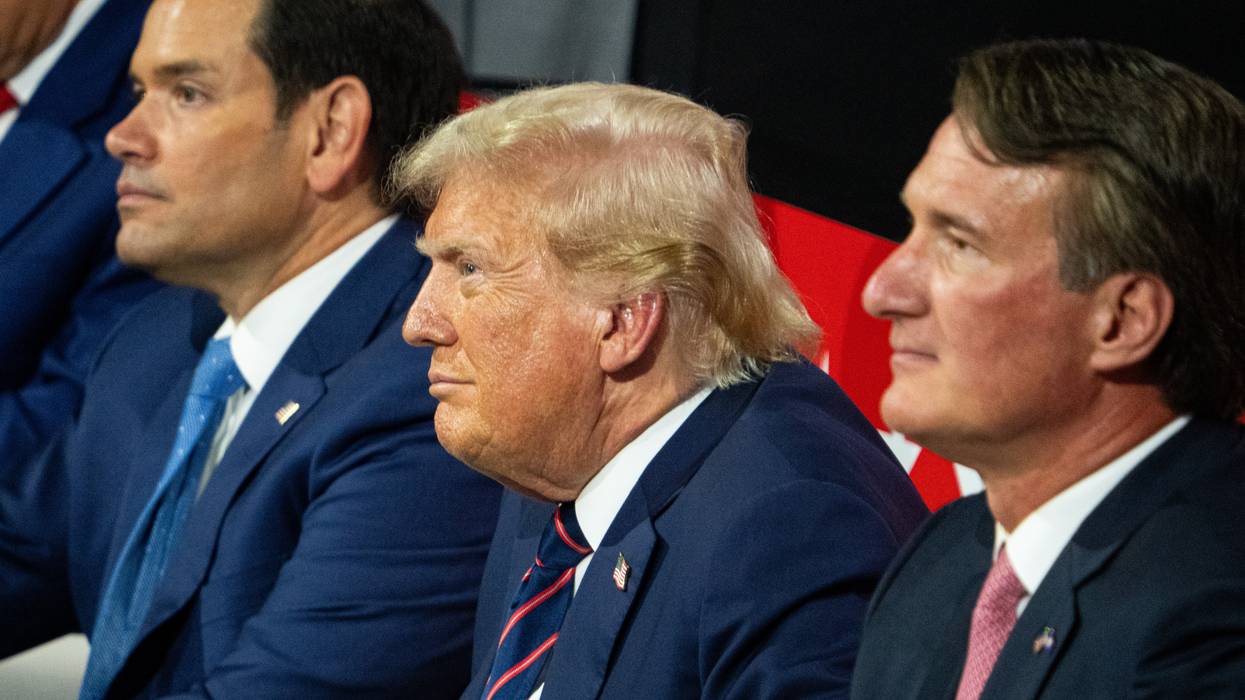 From left, Sen. Marco Rubio (R-Fla.), former President Donald Trump, and Virginia Gov. Glenn Youngkin