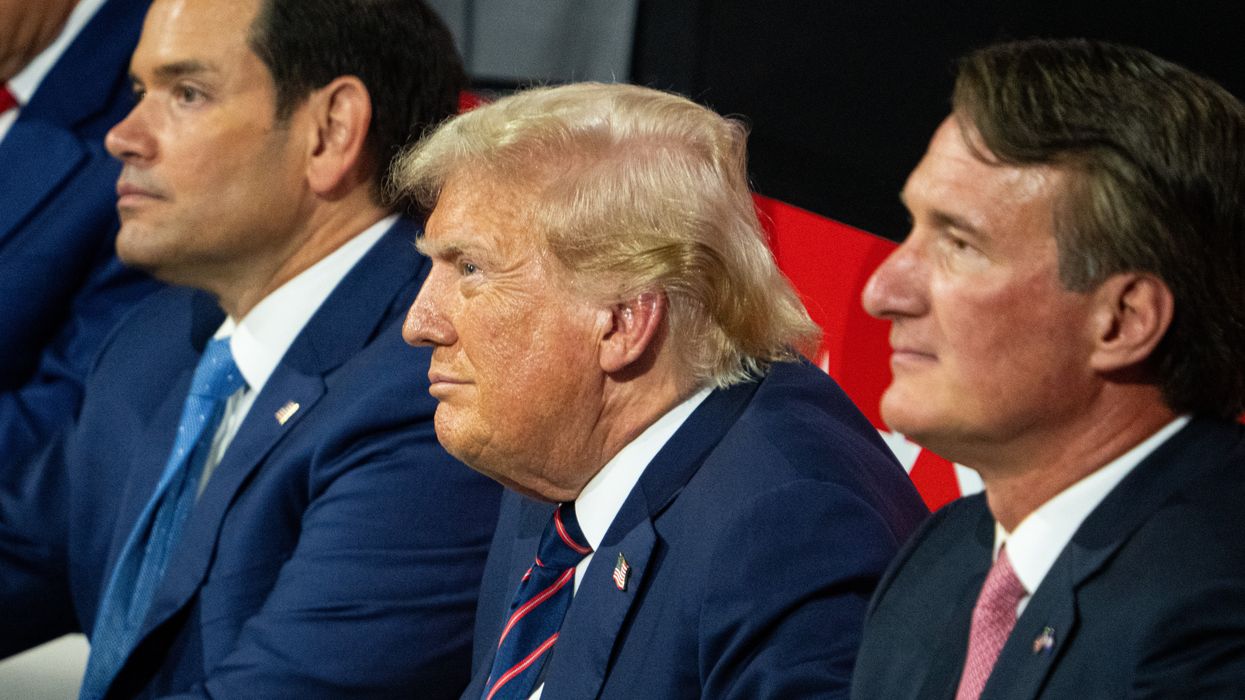 From left, Sen. Marco Rubio (R-Fla.), former President Donald Trump, and Virginia Gov. Glenn Youngkin