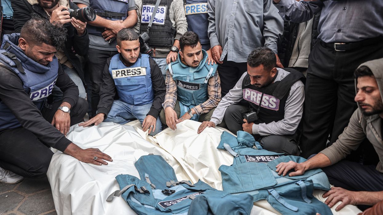 Funeral ceremony for Palestinian journalists Sari Mansour and Hasona Saliem killed in Gaza