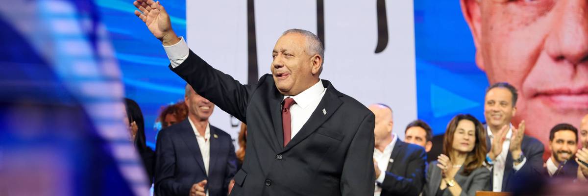 Gadi Eisenkot speaks after Israeli exit polls show opposition leading Netanyahu
