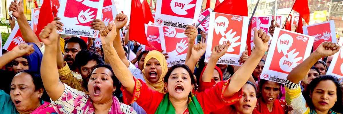 Garment workers in Bangladesh take part in a protest