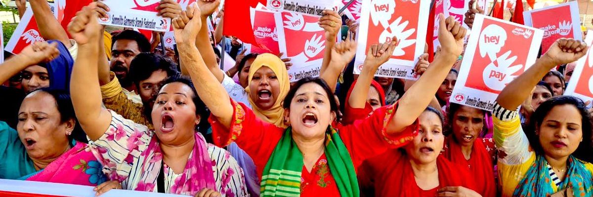 Garment workers in Bangladesh take part in a protest