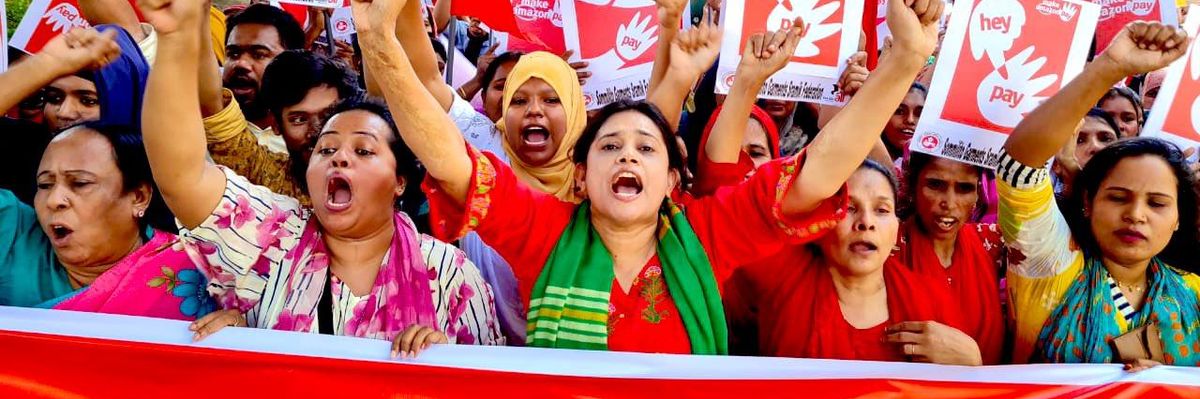 Garment workers in Bangladesh take part in a protest