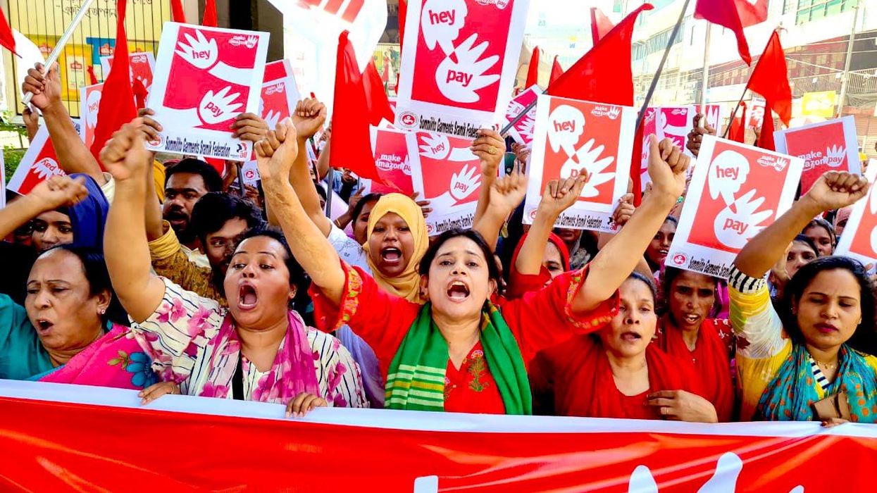 Garment workers in Bangladesh take part in a protest