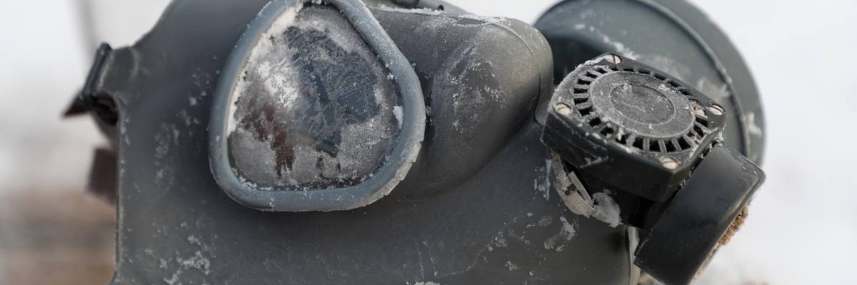Gas mask on the ground following nuclear disaster in Chernobyl