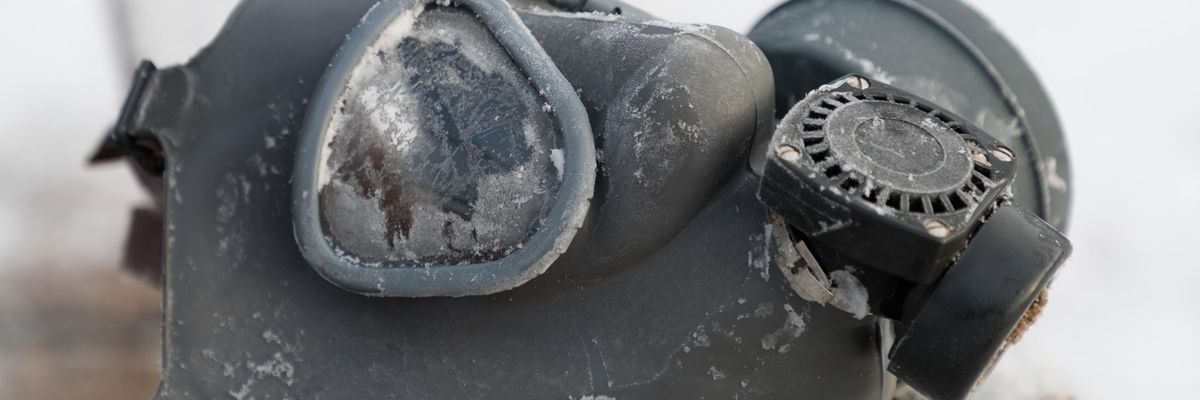 Gas mask on the ground following nuclear disaster in Chernobyl