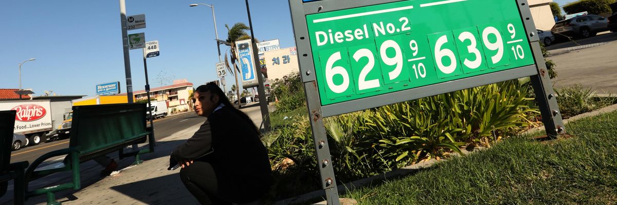 Gas prices are pictured in Torrance, California