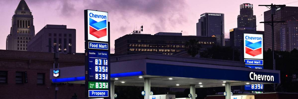 Gas prices over $8 are seen at a Chevron station in Los Angeles
