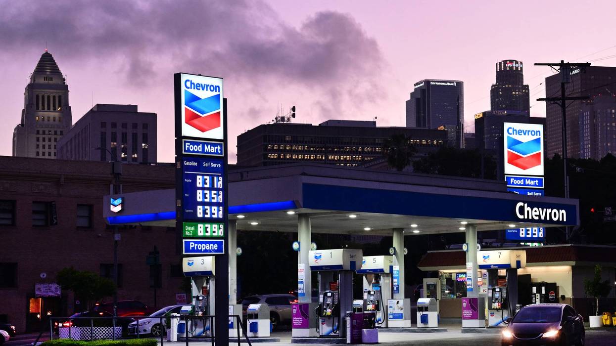 Gas prices over $8 are seen at a Chevron station in Los Angeles