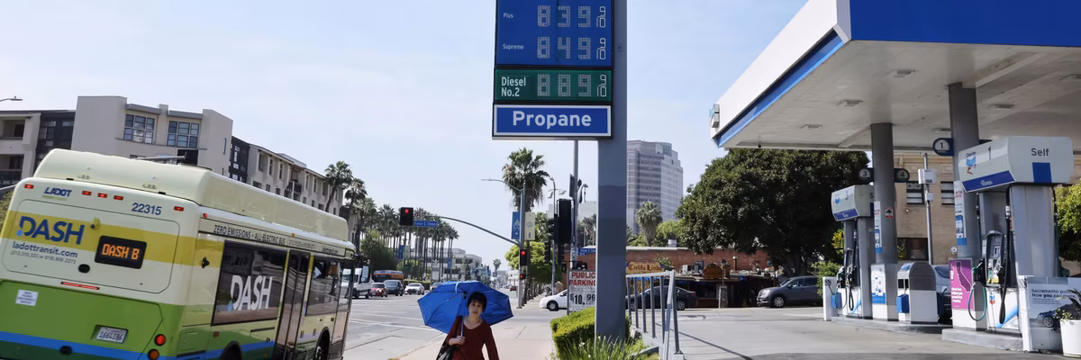 Gas prices over $8 per gallon are seen at a Los Angeles Chevron station