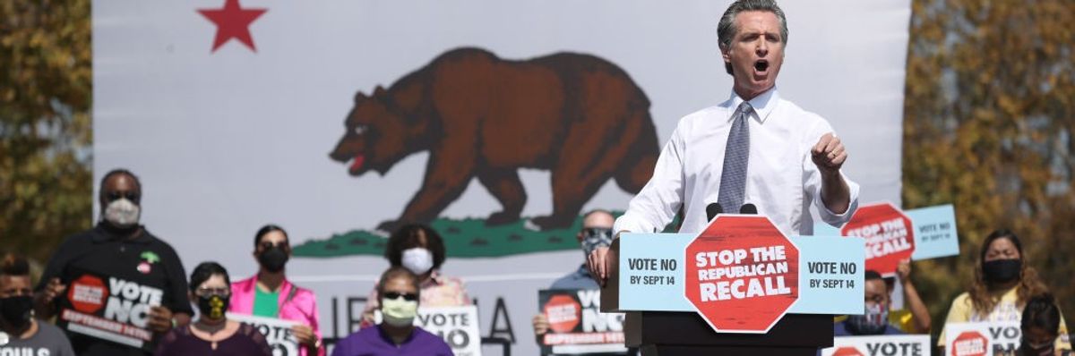 Gavin Newsom speaking against recall effort in 2021