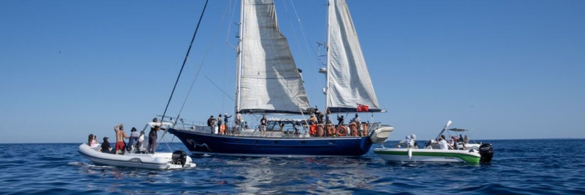 Gaza Freedom Flotilla, with the Madleen sailing vessel, at sea