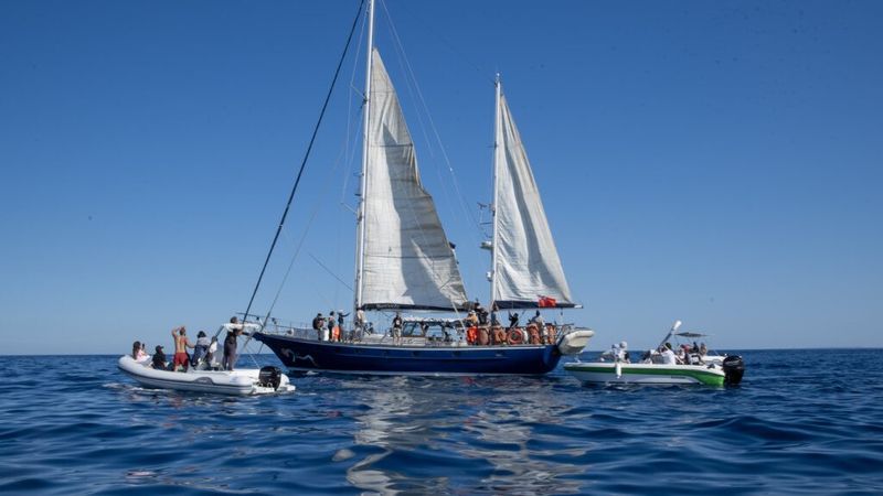 Gaza Freedom Flotilla, with the Madleen sailing vessel, at sea