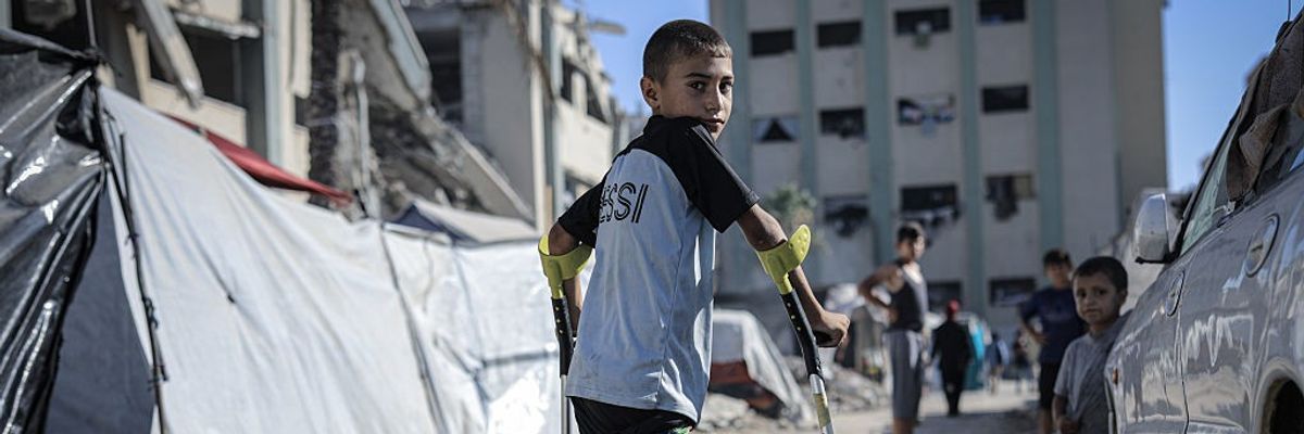Gazan boy loses leg in Israeli strike while trying to get aid for his family