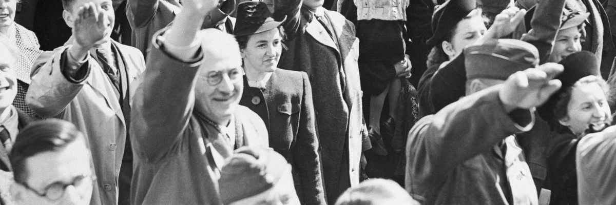 Germans saluting the head of Nazi Party, Adolf Hitler, during a birthday celebration.