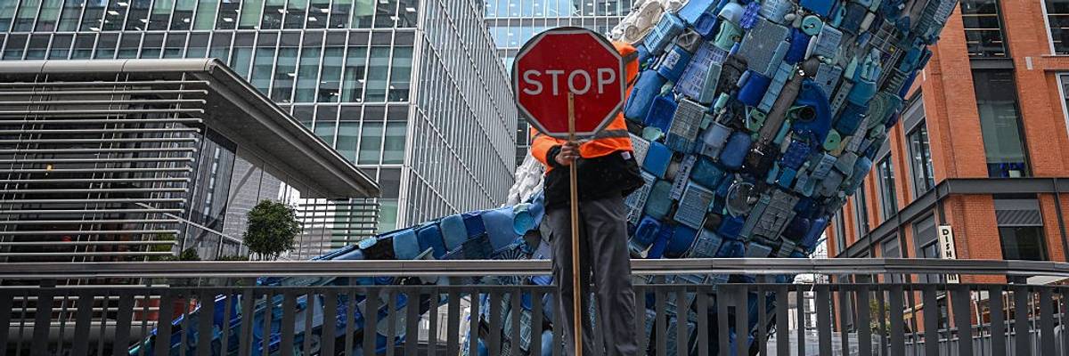 Giant whale sculpture highlights ocean plastic pollution in London