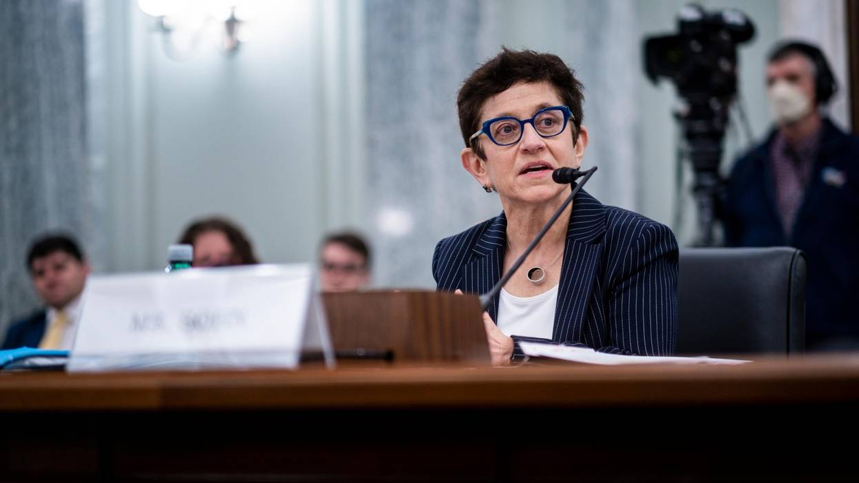 Gigi Sohn testifies during a Senate Commerce, Science, and Transportation Committee confirmation hearing examining her nomination to be appointed commissioner of the Federal Communications Commission on February 9, 2022 in Washington, D.C.