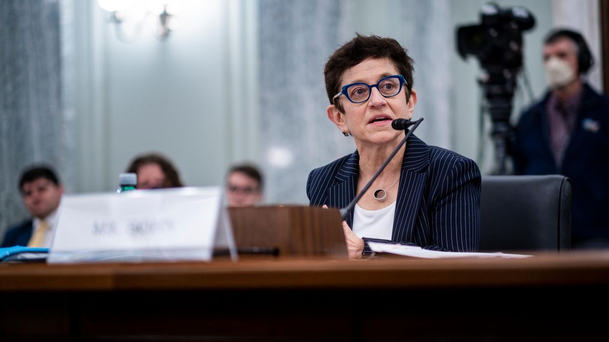 Gigi Sohn testifies during a Senate Commerce, Science, and Transportation Committee confirmation hearing examining her nomination to be appointed commissioner of the Federal Communications Commission on February 9, 2022 in Washington, D.C.