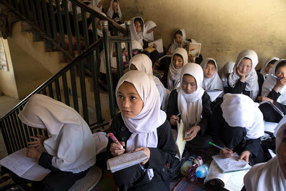 Girls in a makeshift classroom in Afghanistan. (Human Rights Watch)