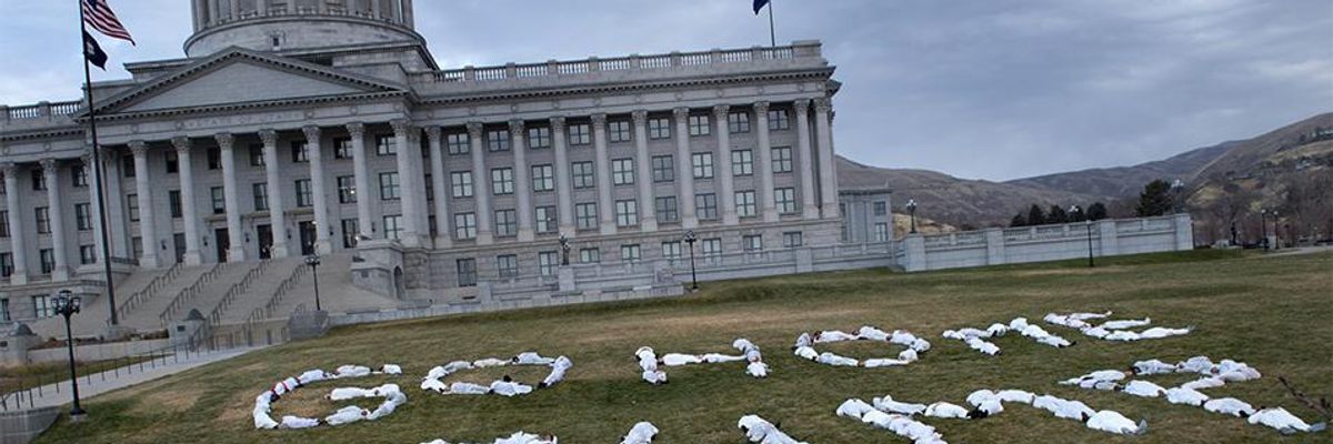 'Go Home Trump': Protesters Spell It Out on Utah Capitol Lawn Day Before Trump Attack on National Monuments