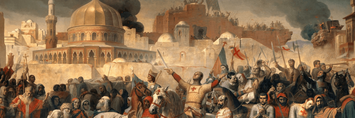 Godfrey de Bouillon at the Siege of Jerusalem during the First Crusade in 1099.