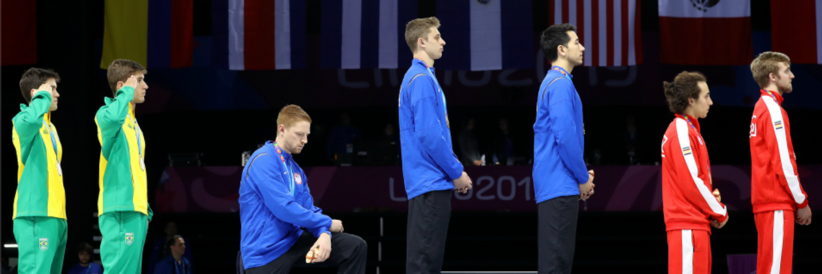 A Fist Raised and a Knee Taken: US Gold Medalists Gwen Berry and Race Imboden Protest Trump Racism and Gun Violence Epidemic at Pan Am Games