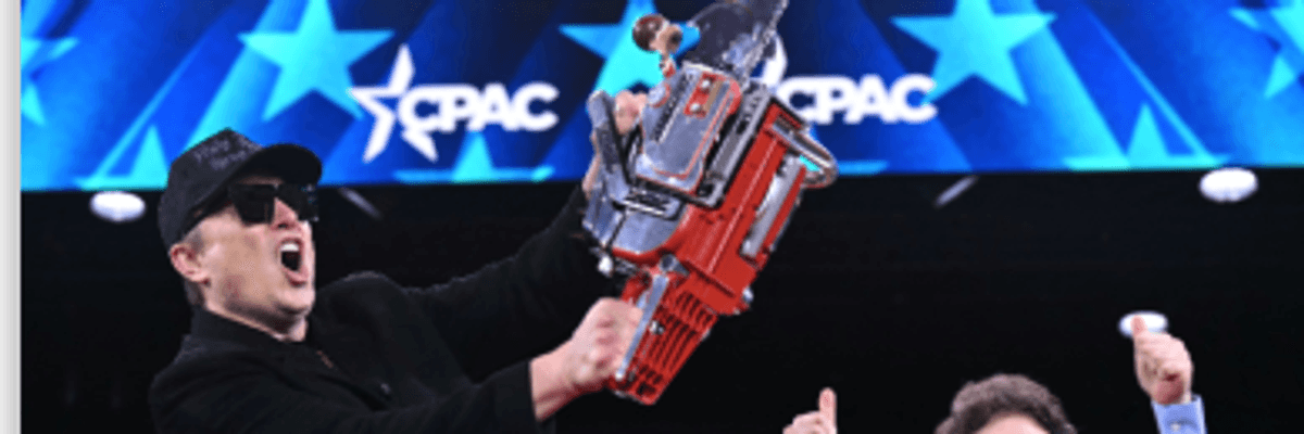 Gonzo Elon Musk wields chainsaw gift from Argentine Pres. Javier Milei at CPAC d, ident Javier Milei d