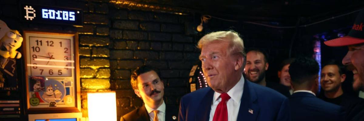 GOP Presidential Candidate Former President Donald Trump Stops By A Crypto Currency Themed Bar In Manhattan