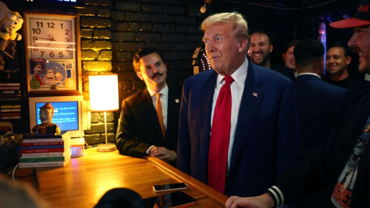 GOP Presidential Candidate Former President Donald Trump Stops By A Crypto Currency Themed Bar In Manhattan