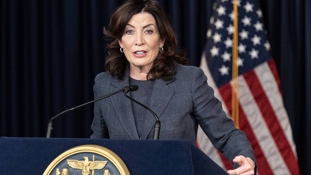 Governor Kathy Hochul speaks at a press briefing in the New