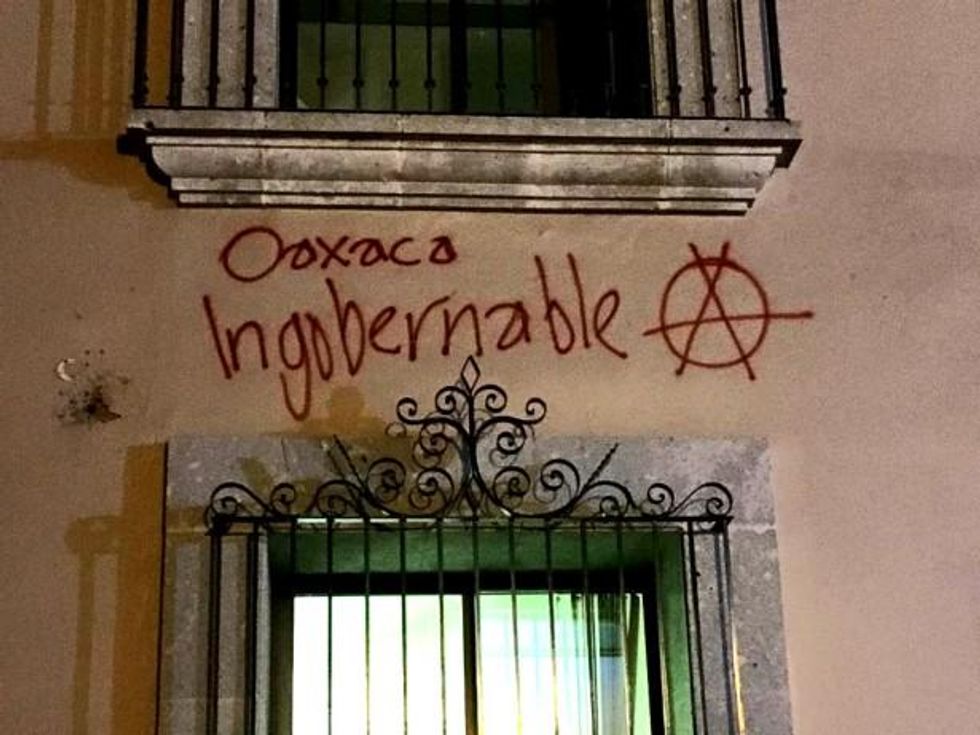 Graffiti appears all over the center of the city after the initial eviction at the State Institute for Oaxacan Education on June 14. (WNV/Chandni Navalka)