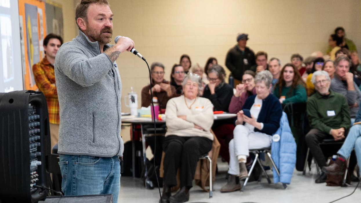Graham Platner addresses a crowd of Maine voters