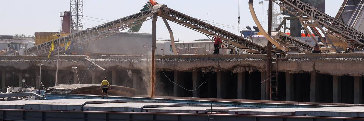 Grain is loaded at a port in Odesa, Ukraine