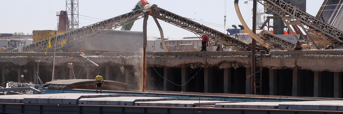 Grain is loaded at a port in Odesa, Ukraine