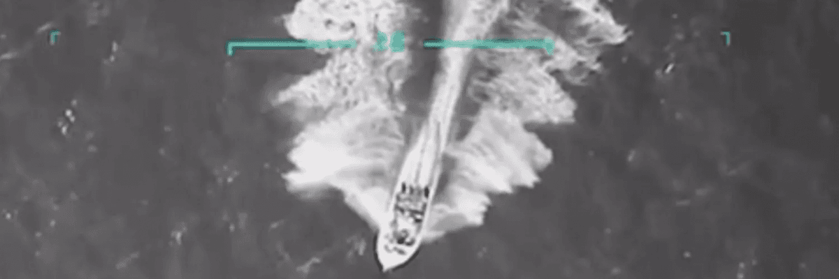 grainy US footage of alleged drug boat