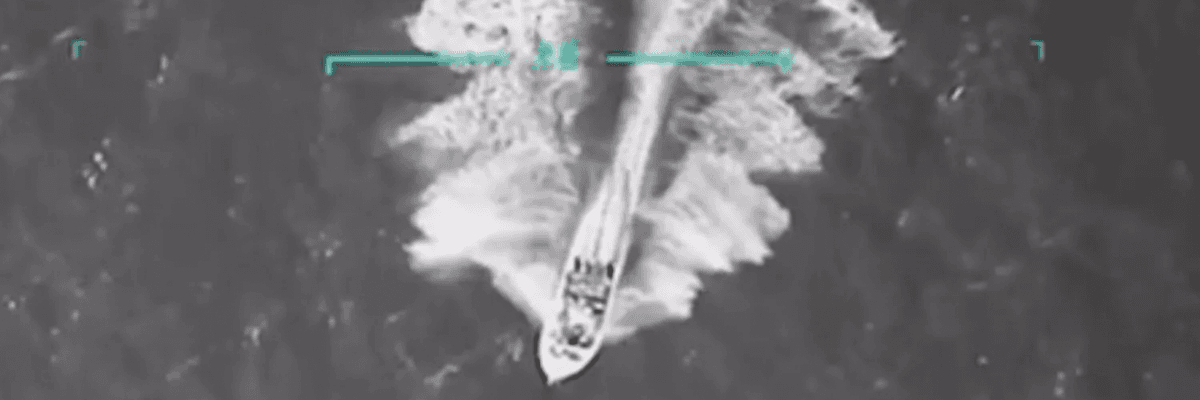 grainy US footage of alleged drug boat