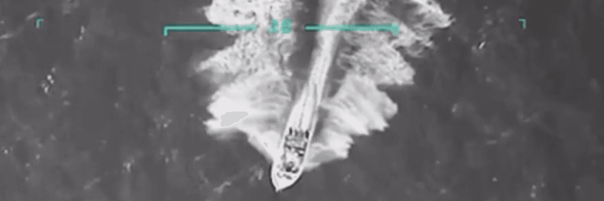 grainy US footage of alleged drug boat