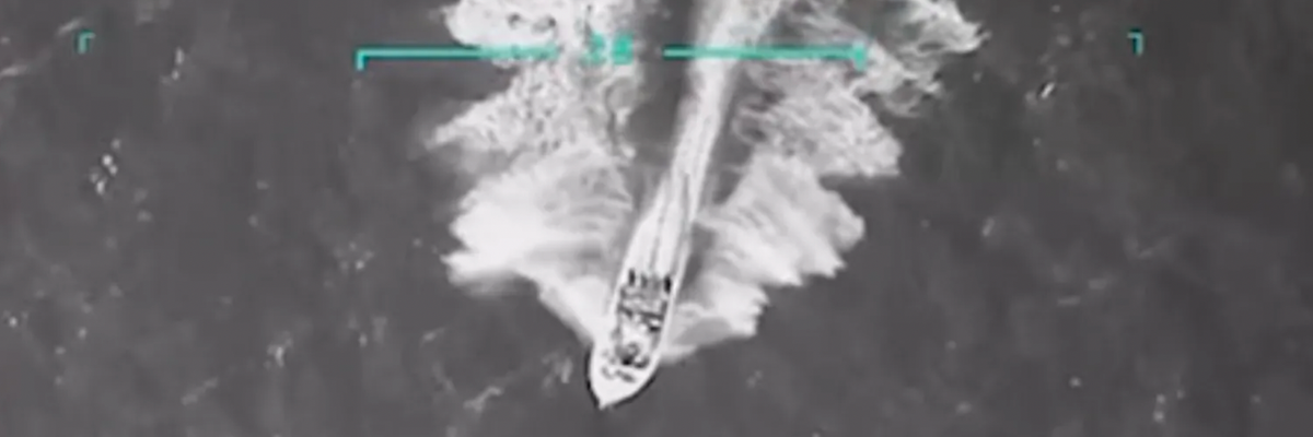 grainy US footage of alleged drug boat