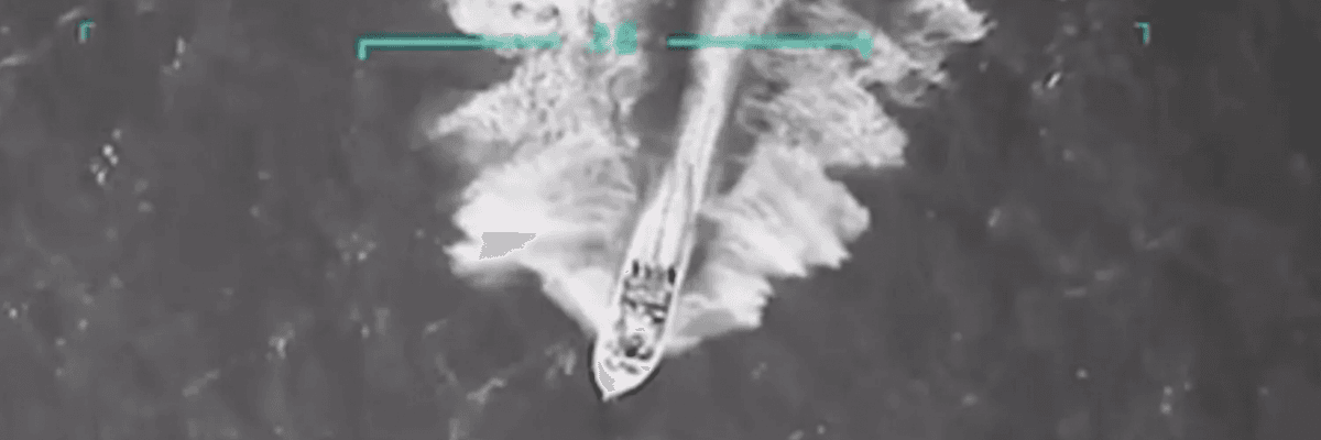 grainy US footage of alleged drug boat