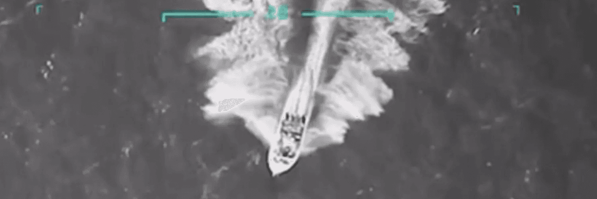 grainy US footage of alleged drug boat