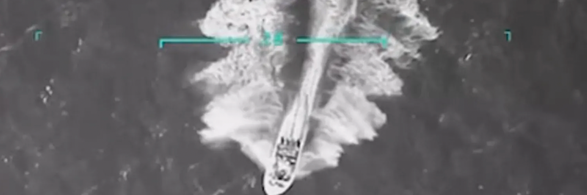 grainy US footage of alleged drug boat