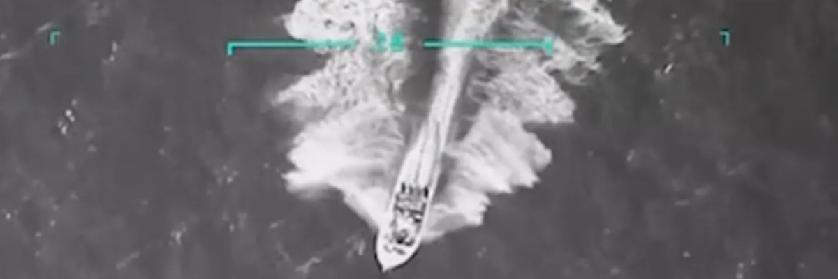 grainy US footage of alleged drug boat